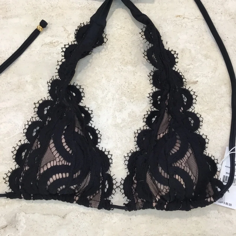 PQ Swim Midnight Gold Lace Halter Bikini Top - NWT, Size Large - Picture 6 of 12